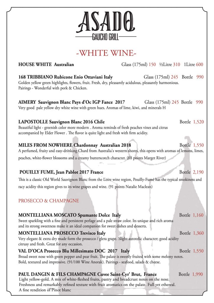 house wine list