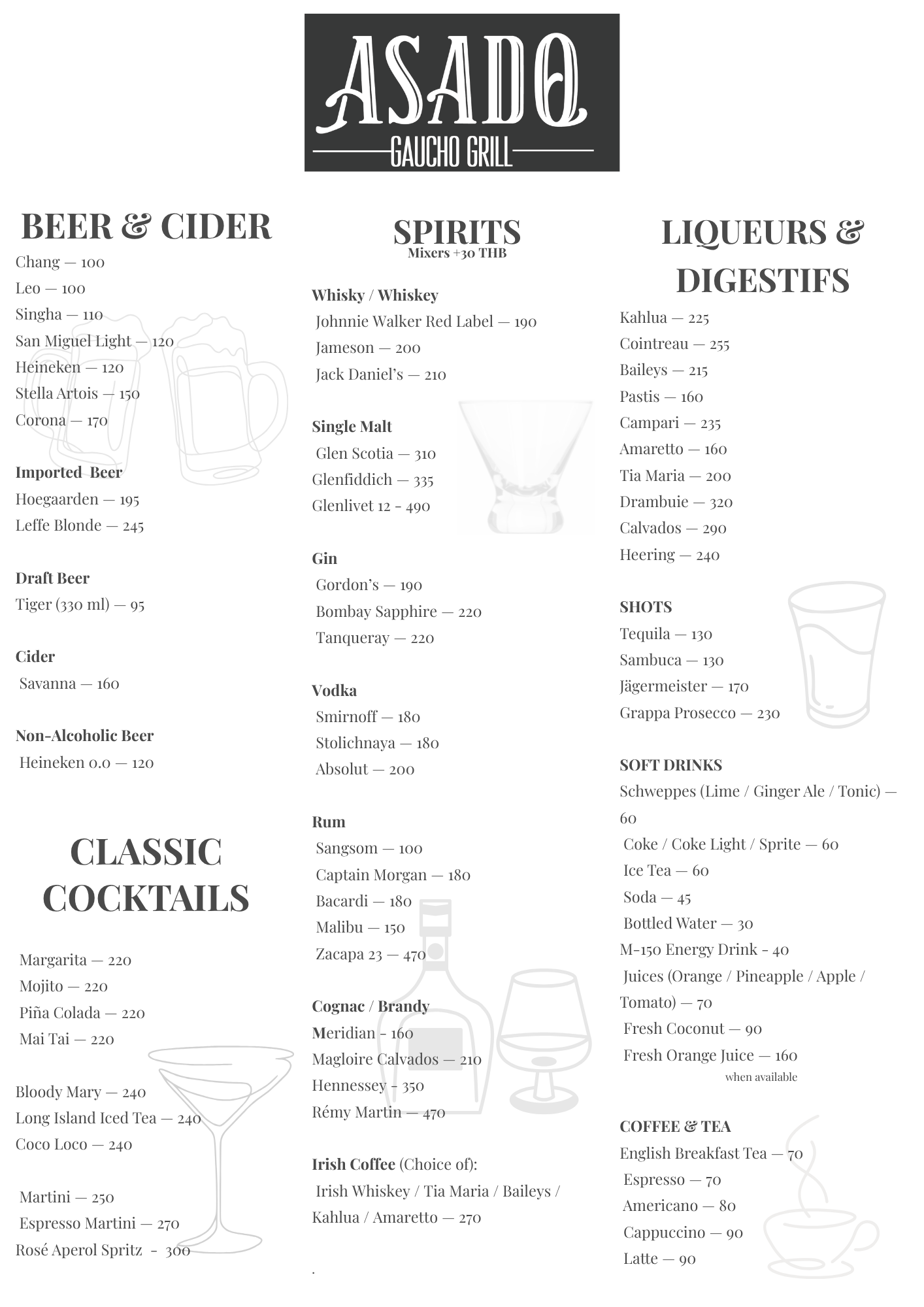 ASADO drinks menu