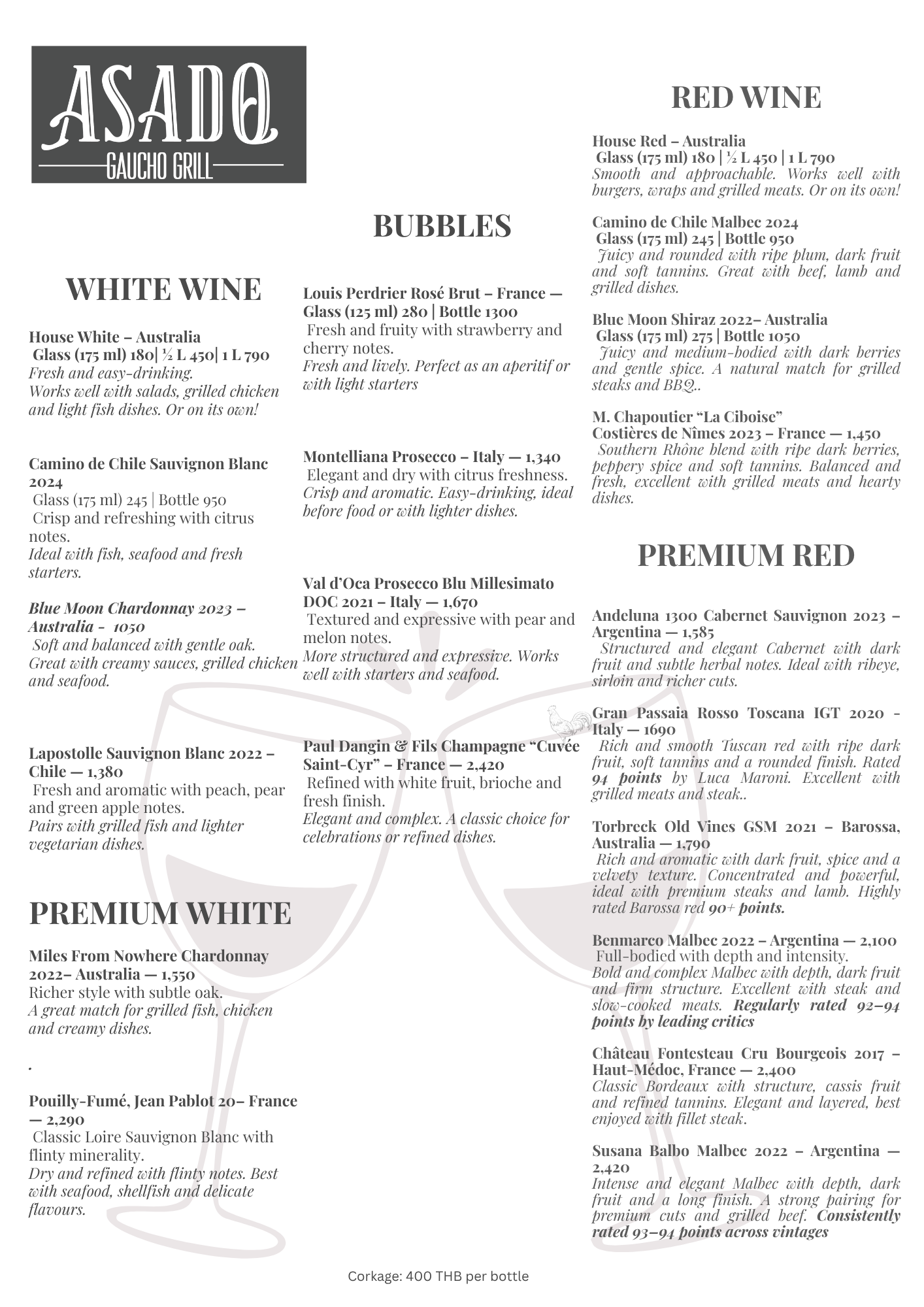 ASADO wine menu