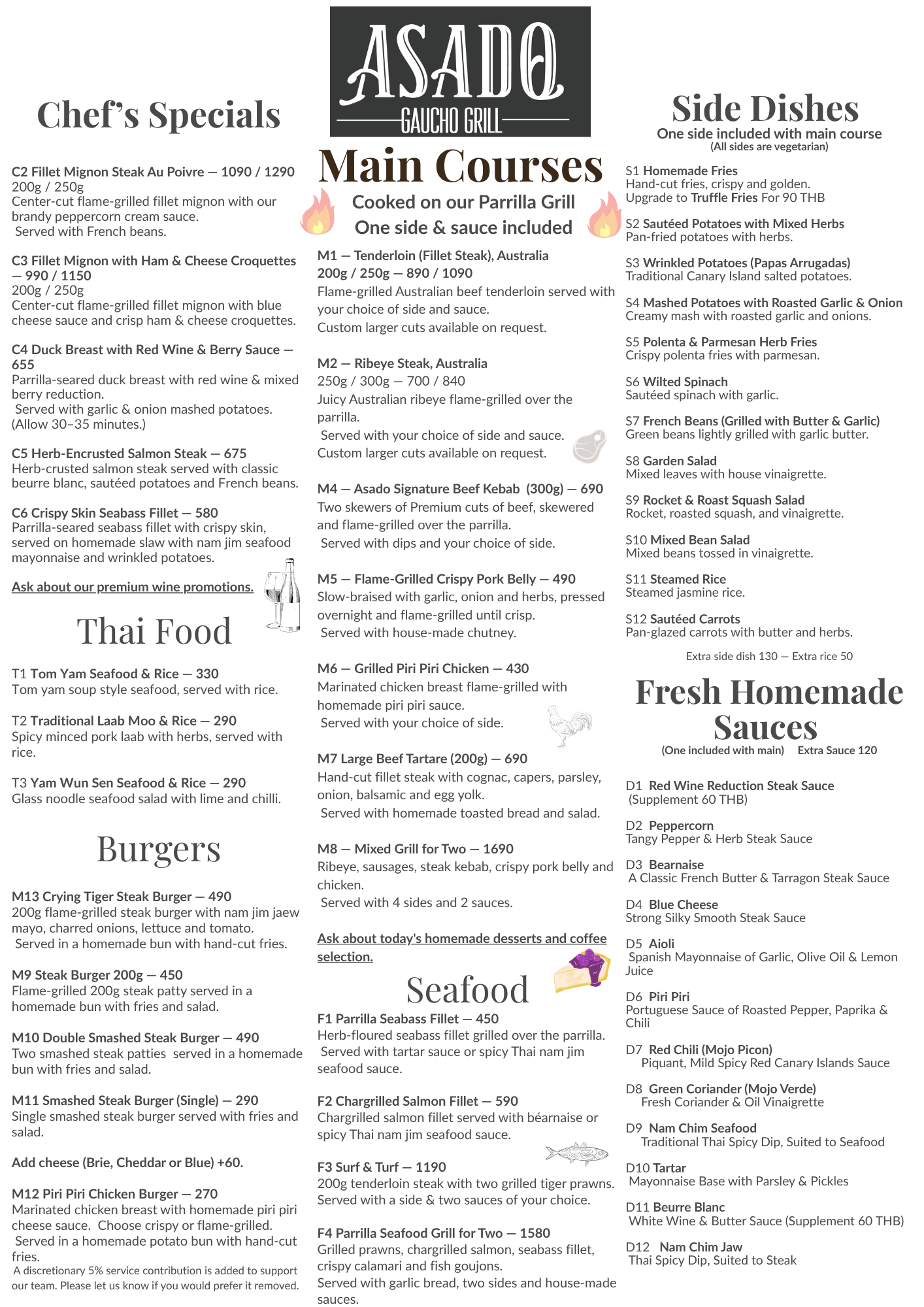 ASADO menu - main courses