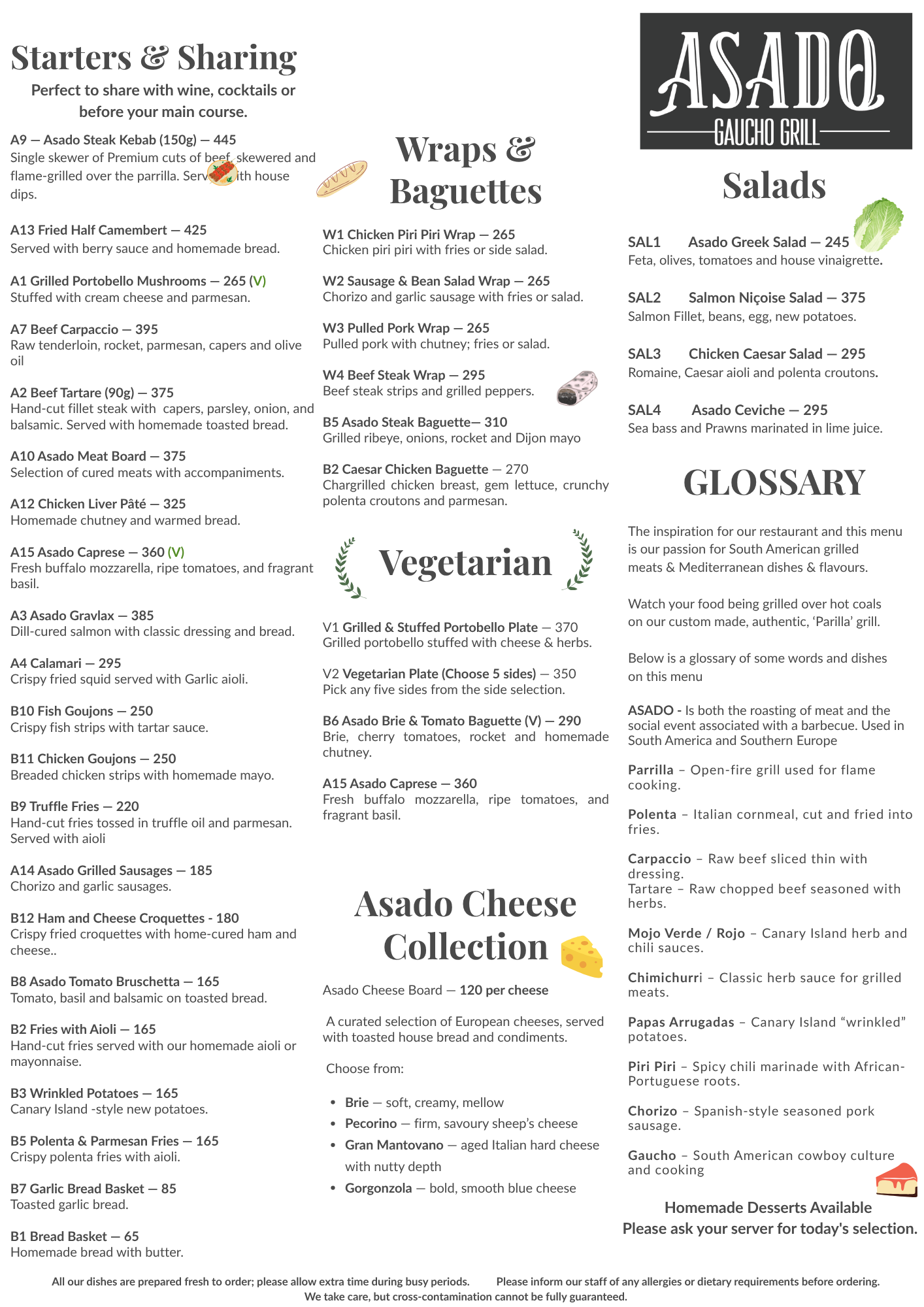 ASADO menu - starters